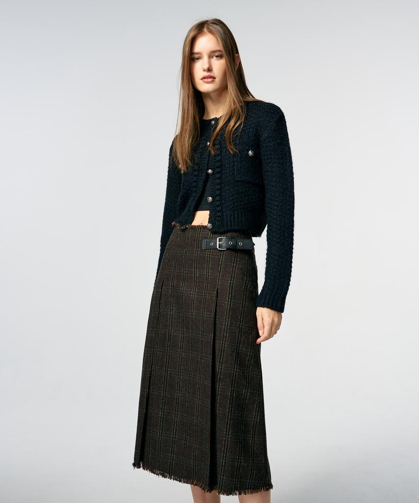Etmont Buckle Pleated Fringe Skirt Brown