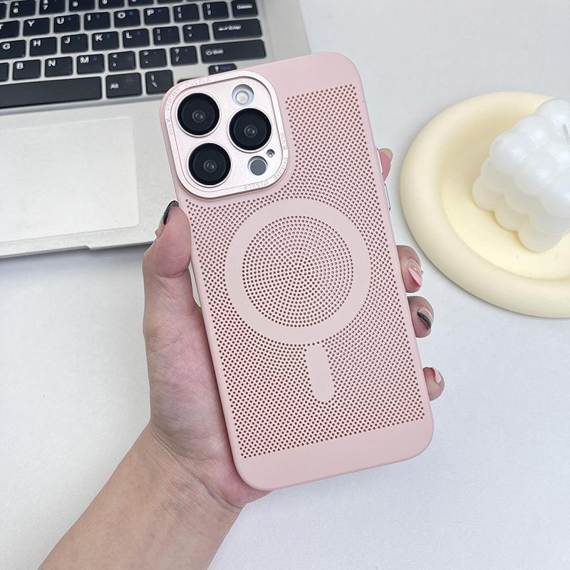 Suitable for IPhone15pro Heat Dissipation Magnetic Phone Case Breathable Mesh, Apple 14 with Lens Film Frosted Protective Case