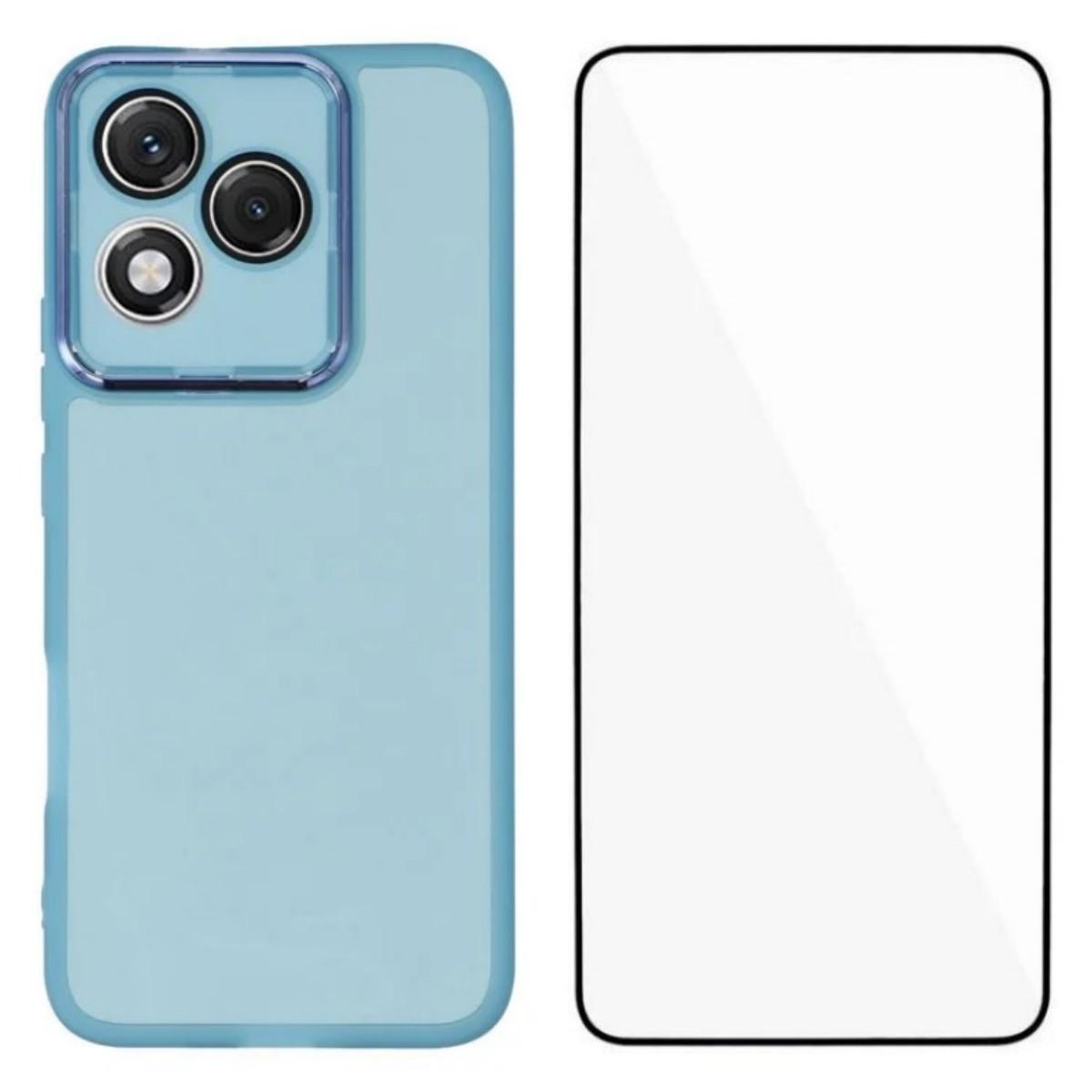 

Для Honor 400 Lite 5G TPU Чехол WANLONFENG Серия DKSM Гальванизированная Рамка Задняя Крышка с Закаленным Стеклом Blue