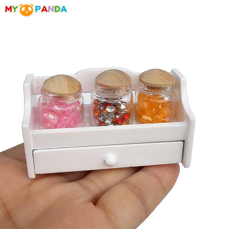 1 Set Miniature Kitchen Decoration 1/12 Dollhouse Mini Jar Rack Storage Rack With Jar Dolls House Scene Decor Accessories