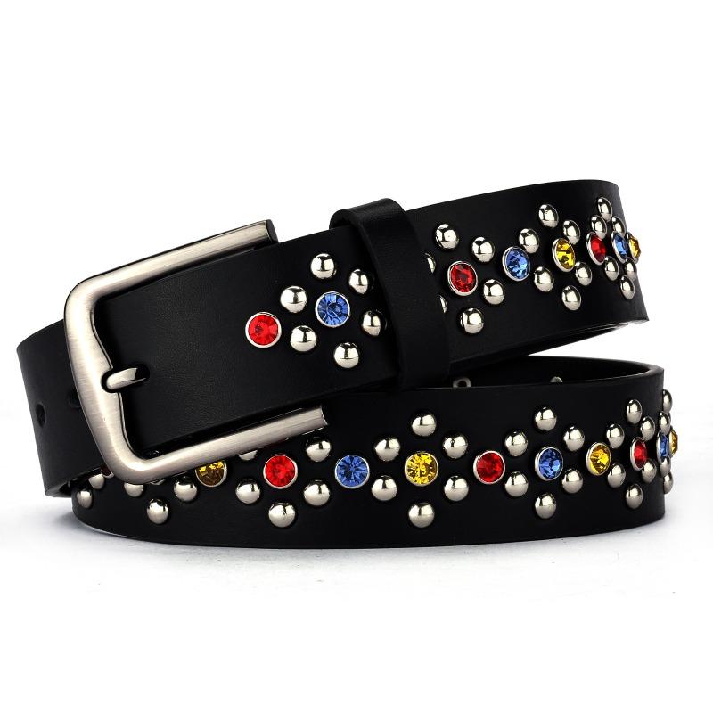 Belt, Men's Rivet Rhinestone Belt, Women's Needle Buckle Punk Fashion Trend High-end Full Diamond Belt