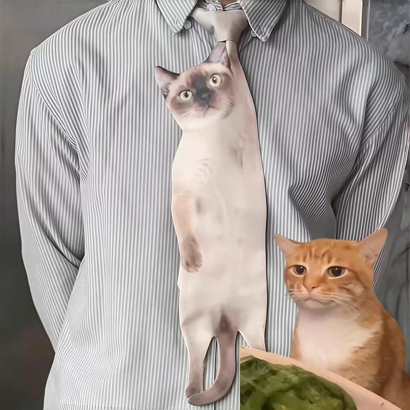 3D Katze Katzenförmige Unisex-Krawatte Kreatives Tier Muster Kätzchen Krawatte Satinstoff Lebensechte Krawatte für Hochzeitsfeier