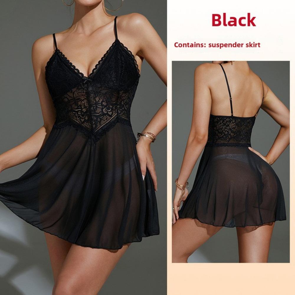 Sex Underwear Sexy Mesh Perspective Loungewear Lace Suspender Nightdress