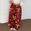 Women's Casual Christmas Print Elastic Waist Loose Fit With Plush Wide Leg Pants