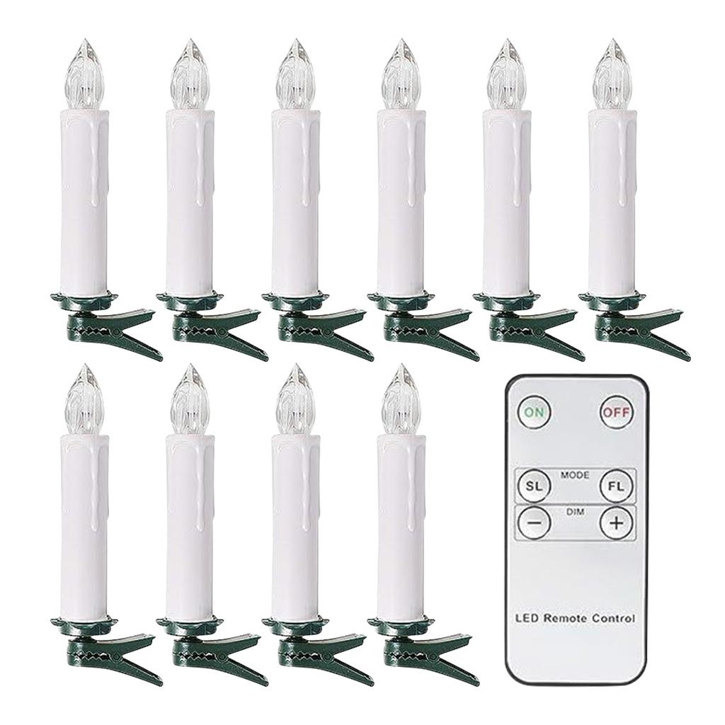 Lighting Set Of 10 Flameless Electric LED Candles Clip On Christmas Tree Lights Battery Operated, Remote Controlled, Dimmable, Flickering And Light
