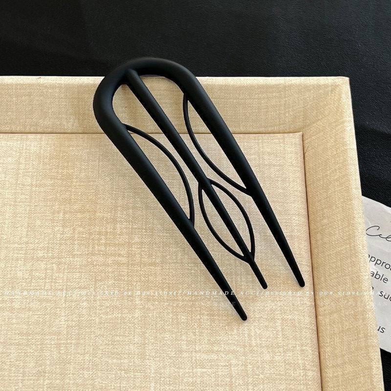 U-Shaped Fixed Hairpin with High-End Alloy Comb for Women's Updos - Ancient Style Four-Tooth Insert