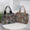 Casual Floral Print Women's Tote Bag Thickened Large Capacity Lunch Bag Canvas Zipper Jacquard Handbag