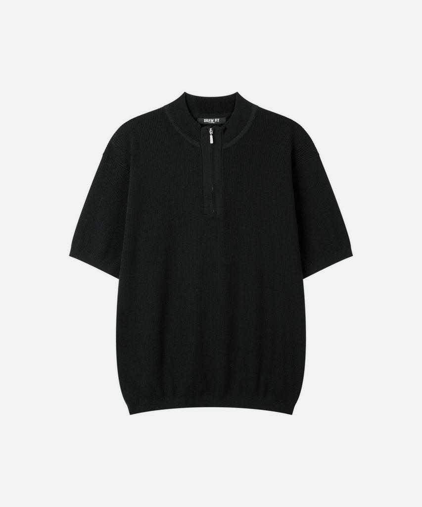 DRAW FIT Urbane Ribbed Half Zip Knit [Black]