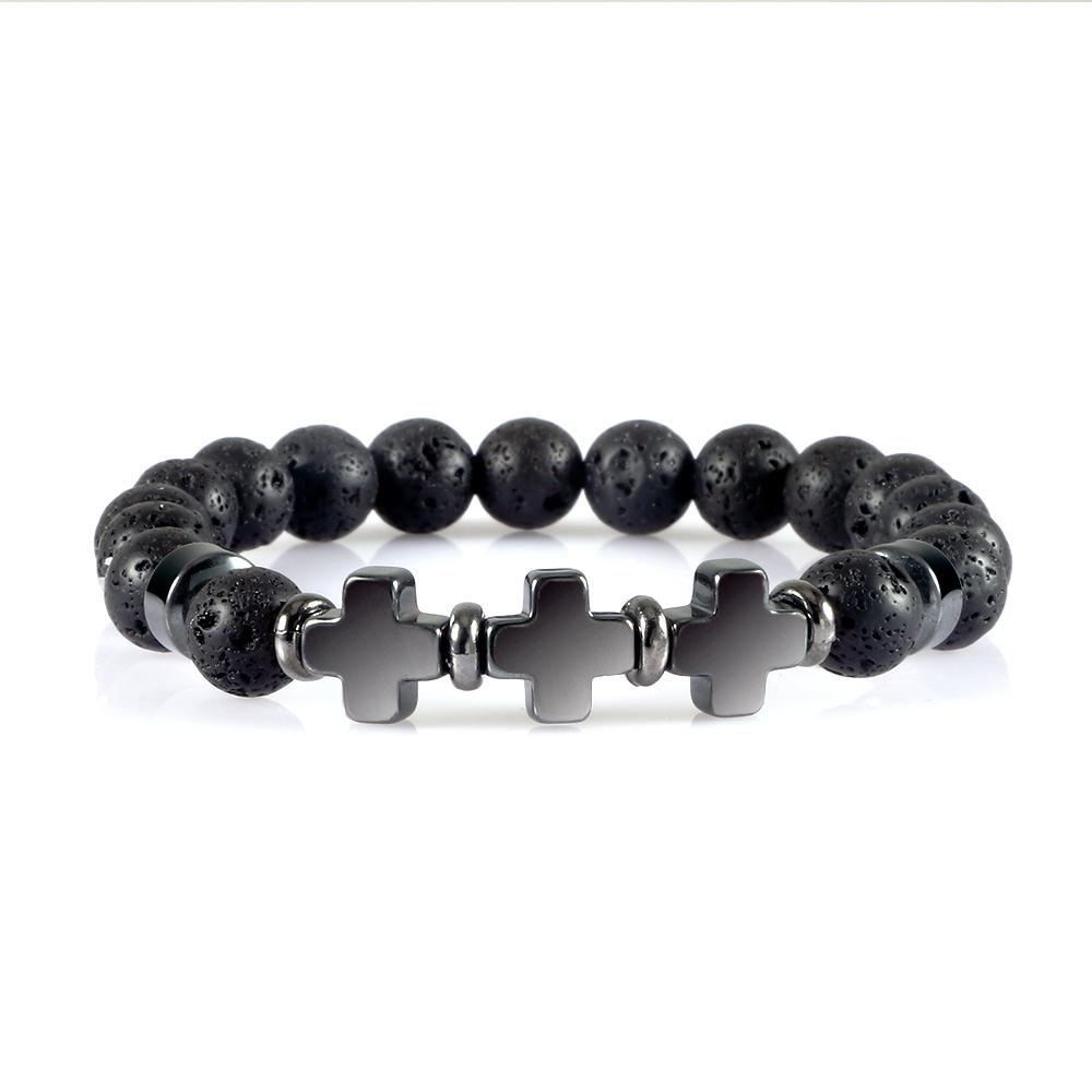 Prayer Men Women Bracelet Hematite Cross Rosary Natural Stone Beads Jesus Onyx Meditation Bracelets Bangles Jewelry Gift Pulsera