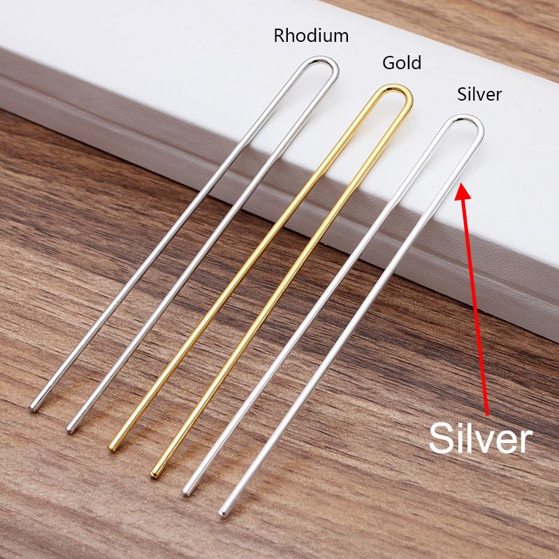 10pcs DIY Hair Sticks 110x2mm Raw Brass Gold Color U shape Hair Pins Blank Base Setting for Women Hair Jewelry Making