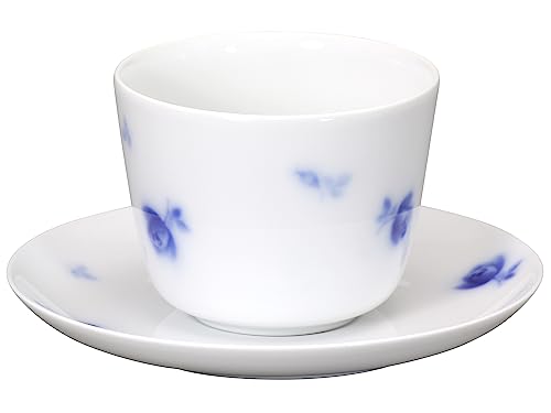 Okura Pottery Mini Blue Rose Morning Cup & Saucer, 295cc, for Coffee and Tea, Microwave and Dishwasher Safe, Made In Japan, 26C/8180