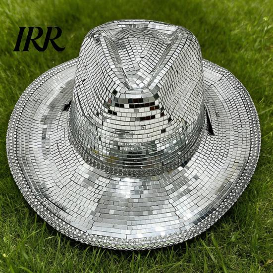 Durable Disco Hat Western Cowboy for Men Women, Sparkly Silver Stage Mirror Music Festivals, Concerts, Party