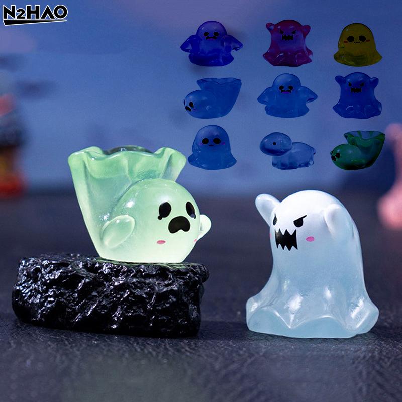 6/9/10Pc Resin Glowing Ghosts For Halloween Resin Decorations,Glow At Night Ghost Elf Ornament Micro Landscape Home Garden Decor