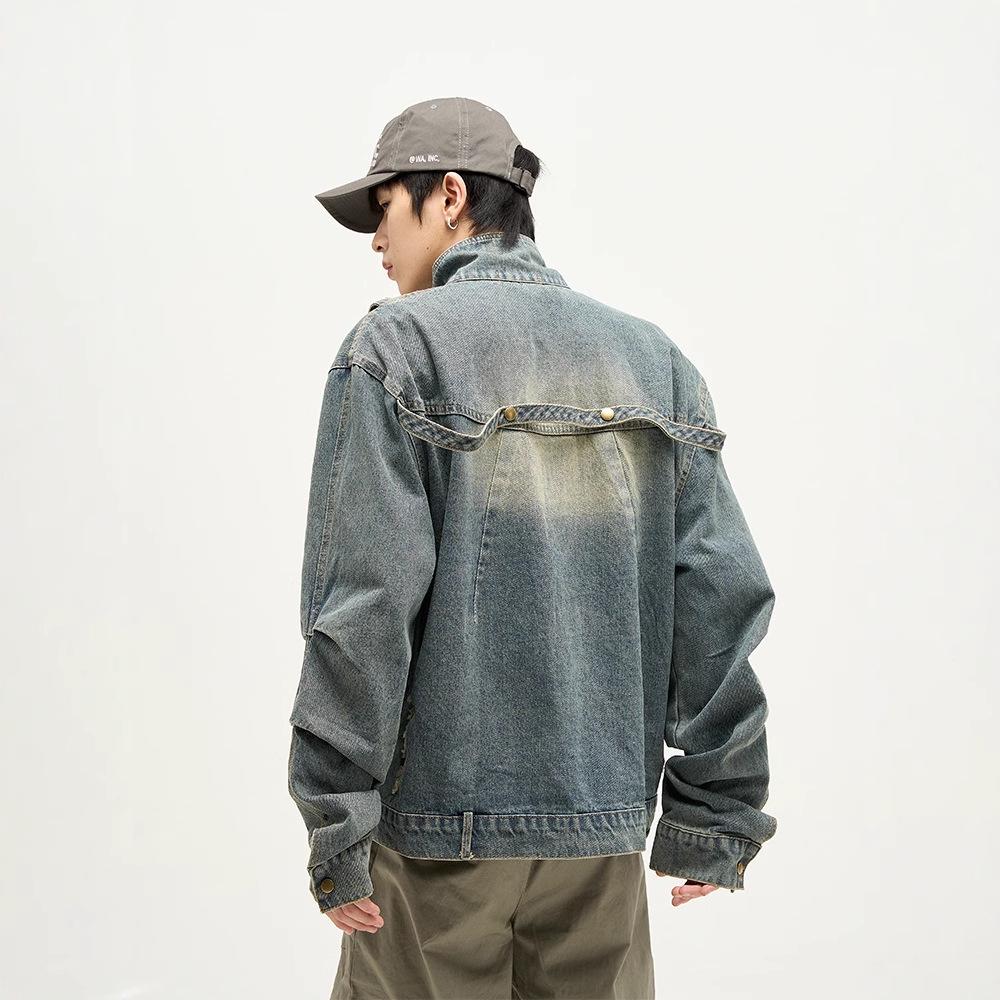 Men's Retro Patchwork Denim Jacket - Loose Fit, Casual Versatile Design for Spring and Autumn