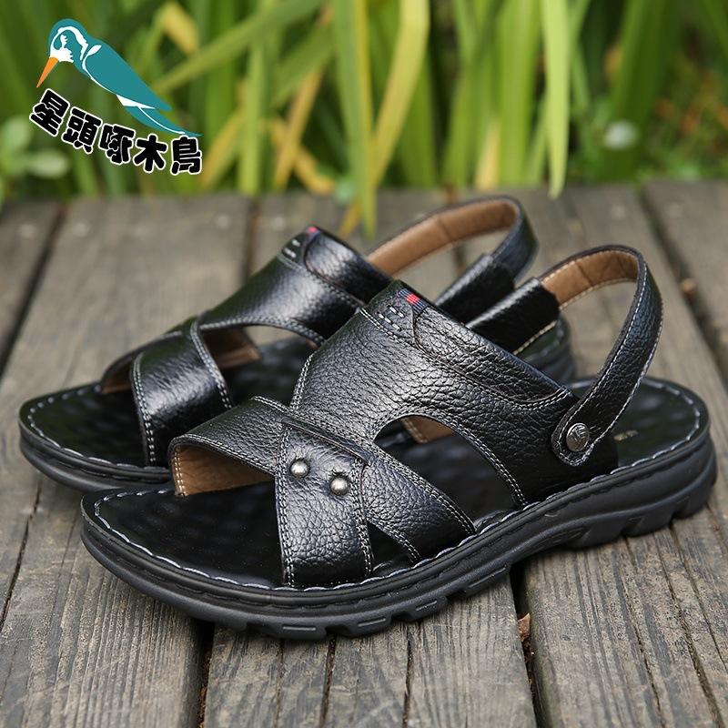 

Men s sandals summer leather soft sole non-slip beach shoes men s casual trend outside cool slippers 38