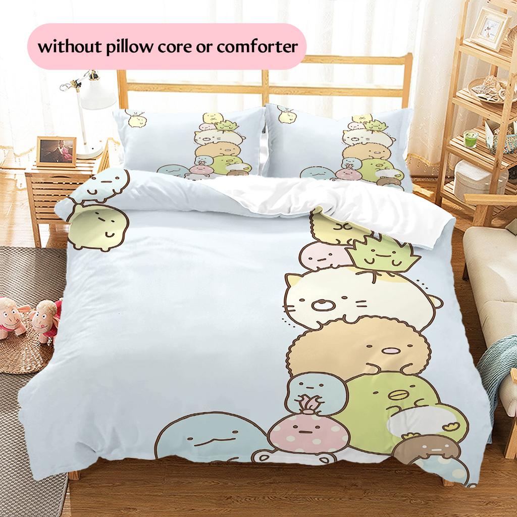 Cute Sumikko Gurashi Pattern Bedding Quilt Set Home Decoration Gift (1 * duvet cover + 2 * pillowcase without core)