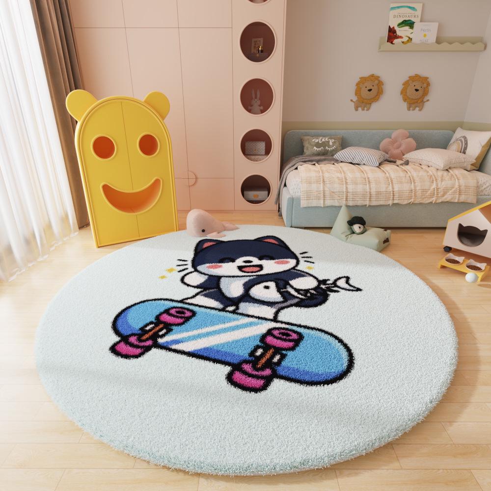 Runder Cartoon-Teppich im nordischen Stil für Wohnzimmer, Arbeitszimmer oder Schlafzimmer – Kinder-Couchtischmatte und Nachttischvorleger