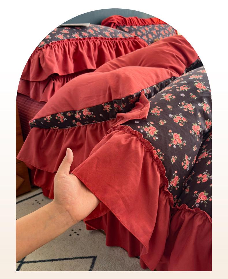 Spring/Summer Washed Cotton Lace Quilt Bedspread Set - 4 Pieces, Machine Washable