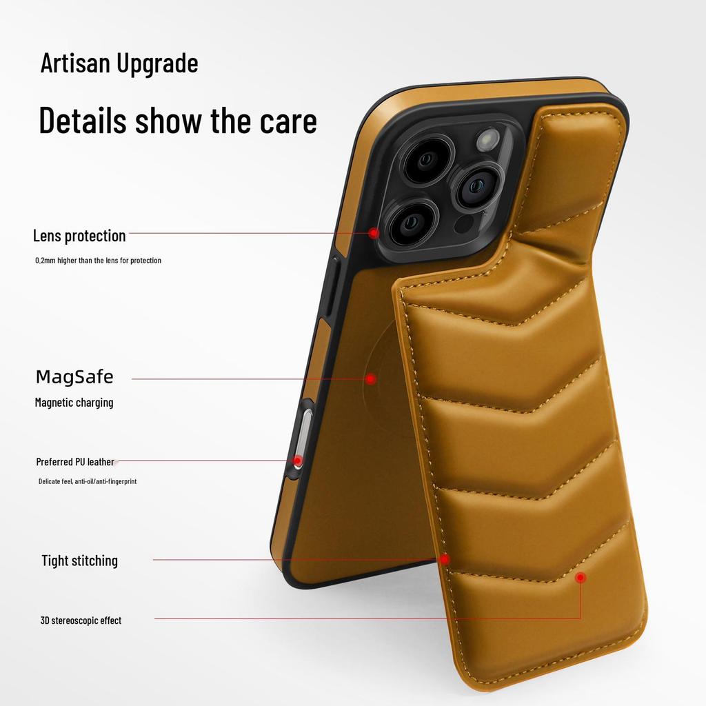 Apple 16 Pro Max Phone Case with Invisible Stand, Magnetic iPhone 15 Card Slot, and Leica Down Jacket Design.