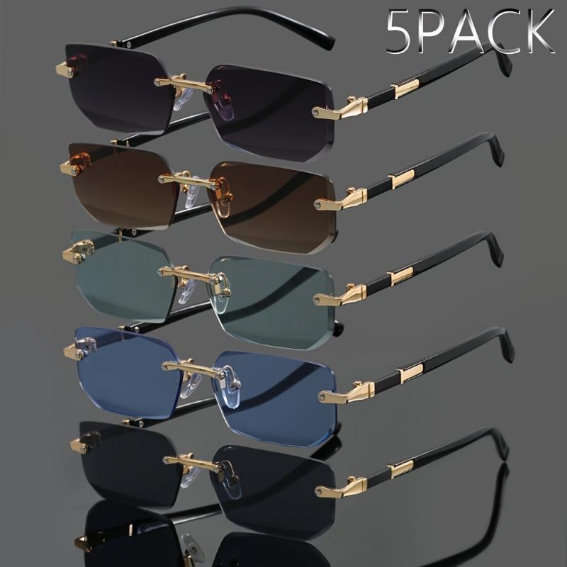 5 Stück Herren- und Damenrandlose Metallmodebrillen Klassische Retro Trendige Brillen für Sommerpartys Lässige Straßenfotografie