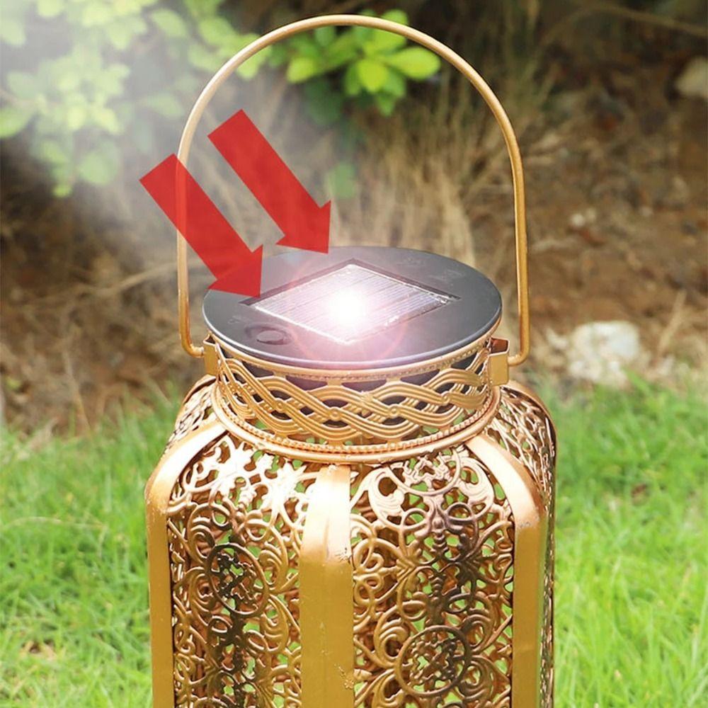 Iron Art Solar Hanging Lantern with Handle Garden Decorative Light Led Solar Light  Courtyard