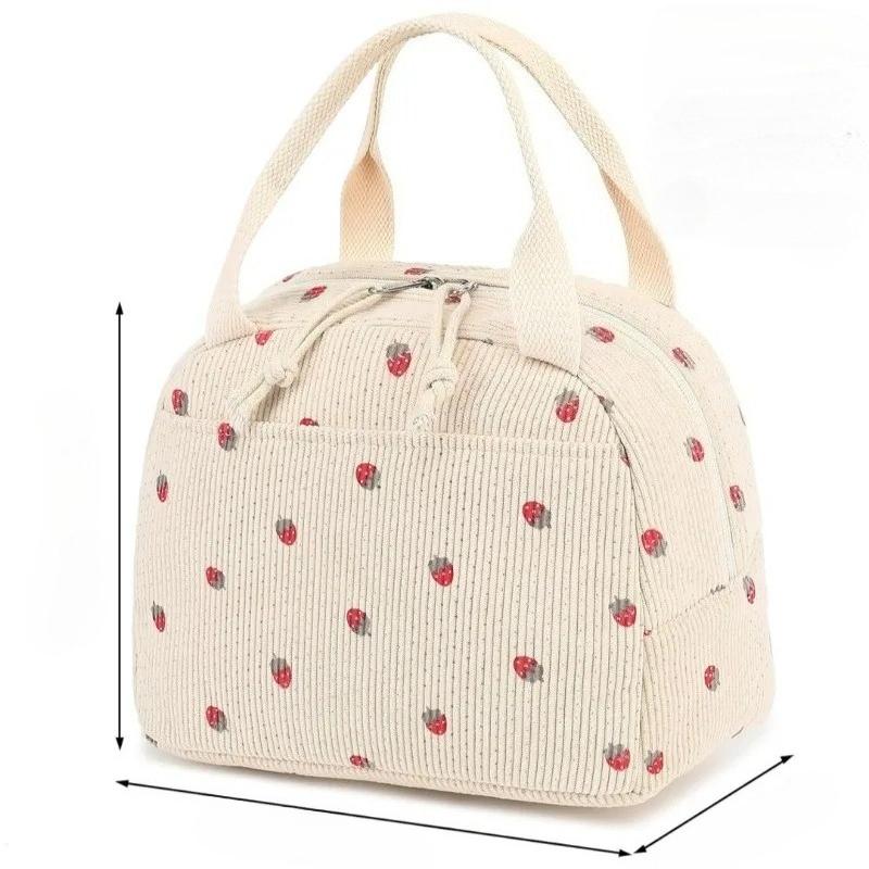 Corduroy Waterproof Lunch Bag Thermal Insulation Lunch Box Storage Handbag Multifunctional Kid School Cooler Bag Picnic FoodPouch Office Insulated Bag
