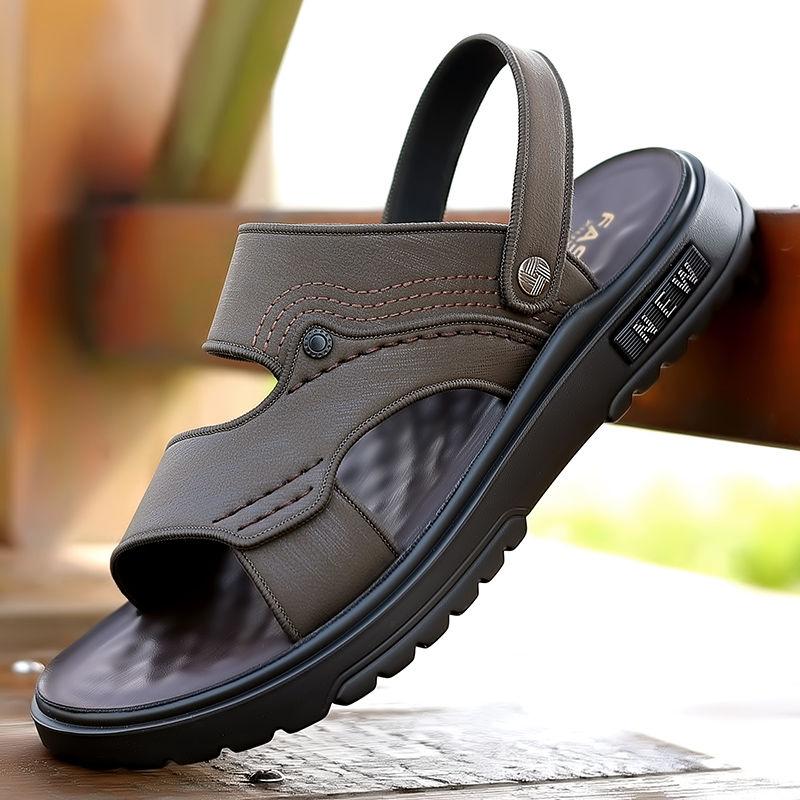

Men s Summer Sandals Black Genuine Leather Beach Shoes Thick Sole Non Slip Soft Durable Lightweight Fashion Sandals for Men 38 хакі