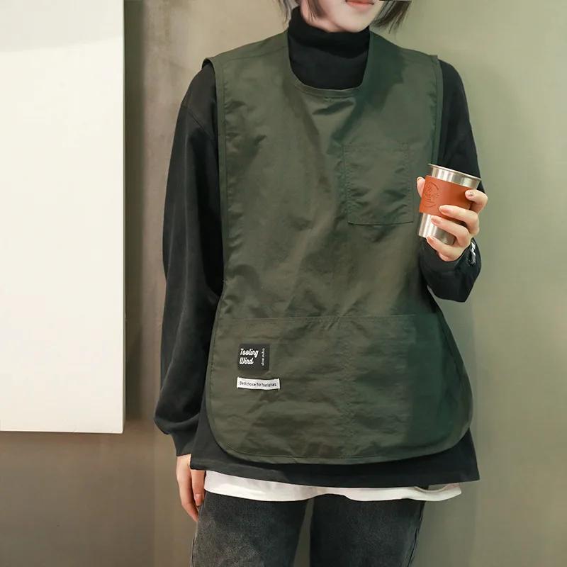 Șorț impermeabil și rezistent la pete, culoare solidă, stil vestă din nailon, șorț de înfrumusețare cu mâneci, purtat de bucătari și chelneri