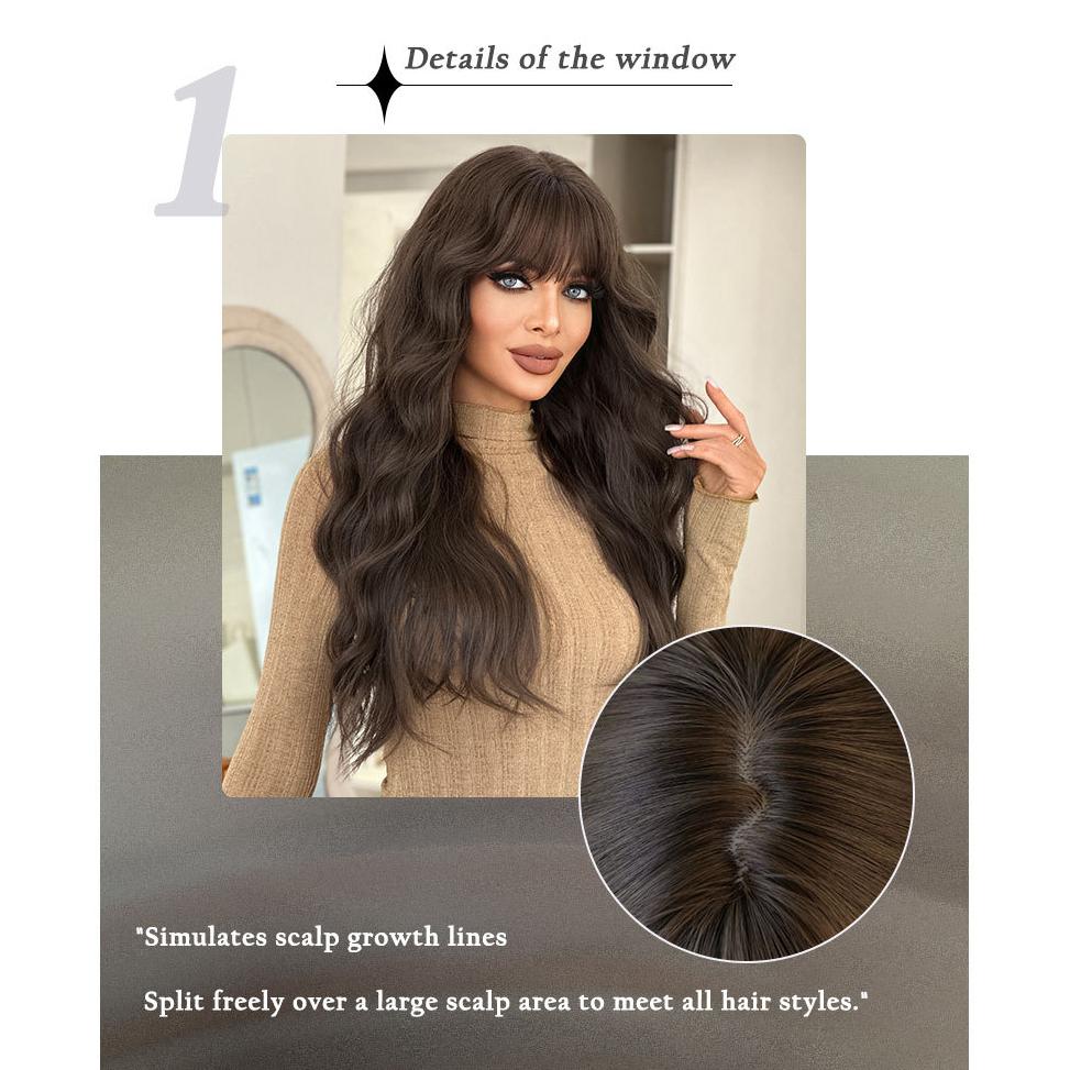 Extra Long Brown Big Waves Wig for Women - Rose Net Full Cap Voluminous Natural, Daily Quick Beauty, High Quality Hair Volume
