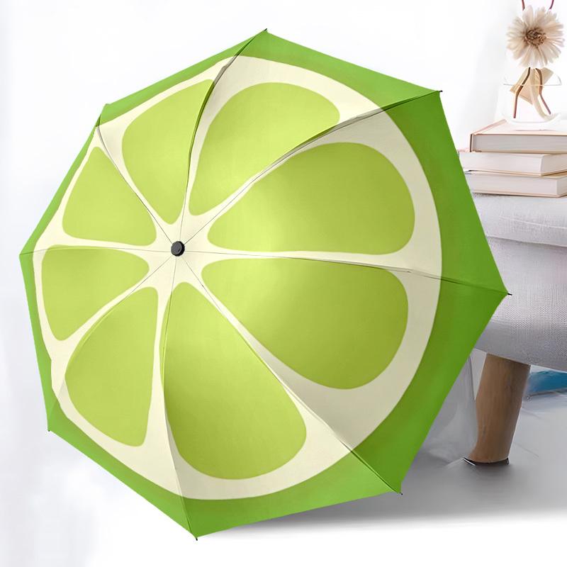 1pc Lime Slice Automatic Umbrella - 8-Rib Portable Folding Black Iron Frame for Outdoor, Beach, Travel, Beach Umbrella,119