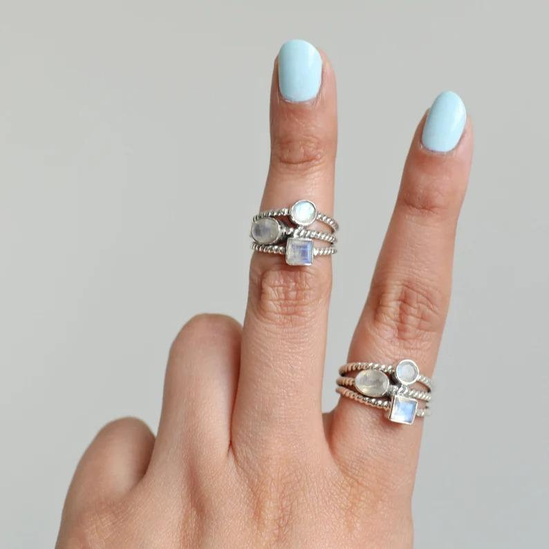 Solid 925 Sterling Silver Ring, Moonstone Gemstone Ring, Birthstone Ring, Bezel Ring, Gift For Her, Handmade Jewelry, Boho Ring
