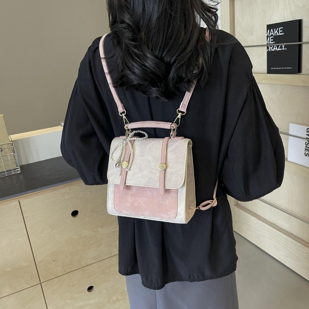 Rucsac Retro Color Block pentru Femei: Geantă de umăr casual la modă în stil coreean de colegiu