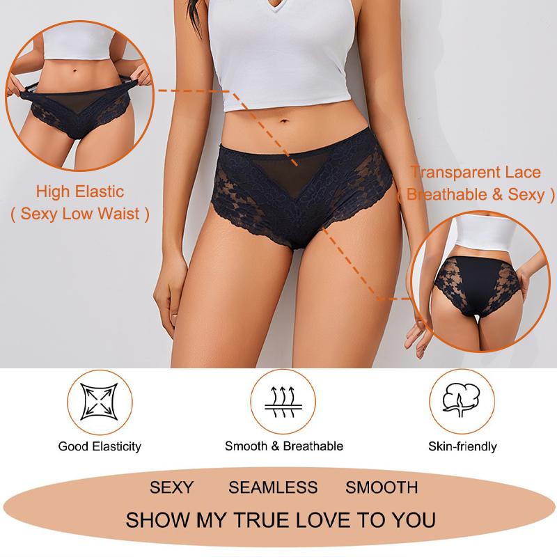 4PCS/Set Women Splice Panties Lace Floral Embroidery Briefs Sexy Female Underwear Lingerie for Ladies Transparent Briefs