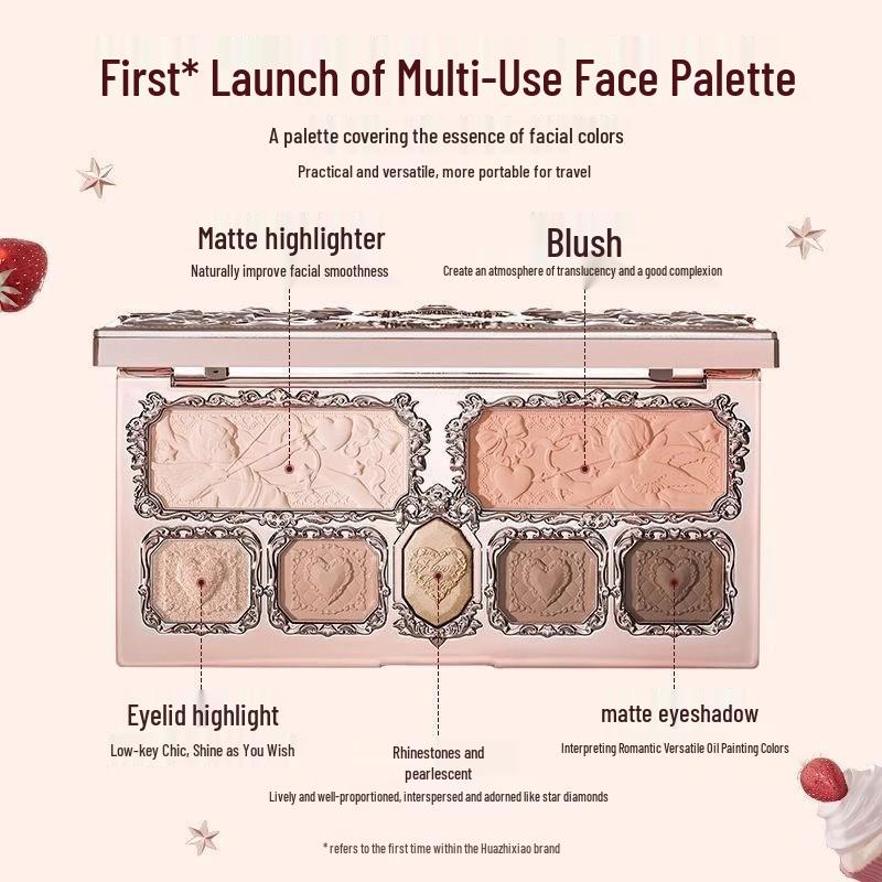 Hua Zhi Xiao Erdbeer-Cupid-Gesichtspalette: Einfach aufzutragender Lidschatten, Rouge, Highlighter mit feiner Pudertextur.