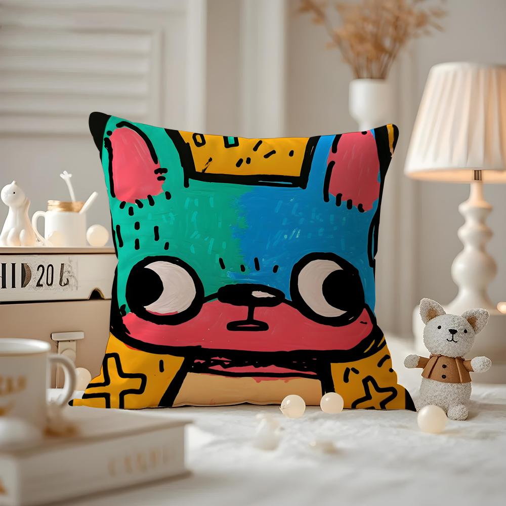 Cute Color Dogs Cushion Cover Pattern Printed Pillowcase For Living Room Sofa Cushion Cover & Bedroom Decor