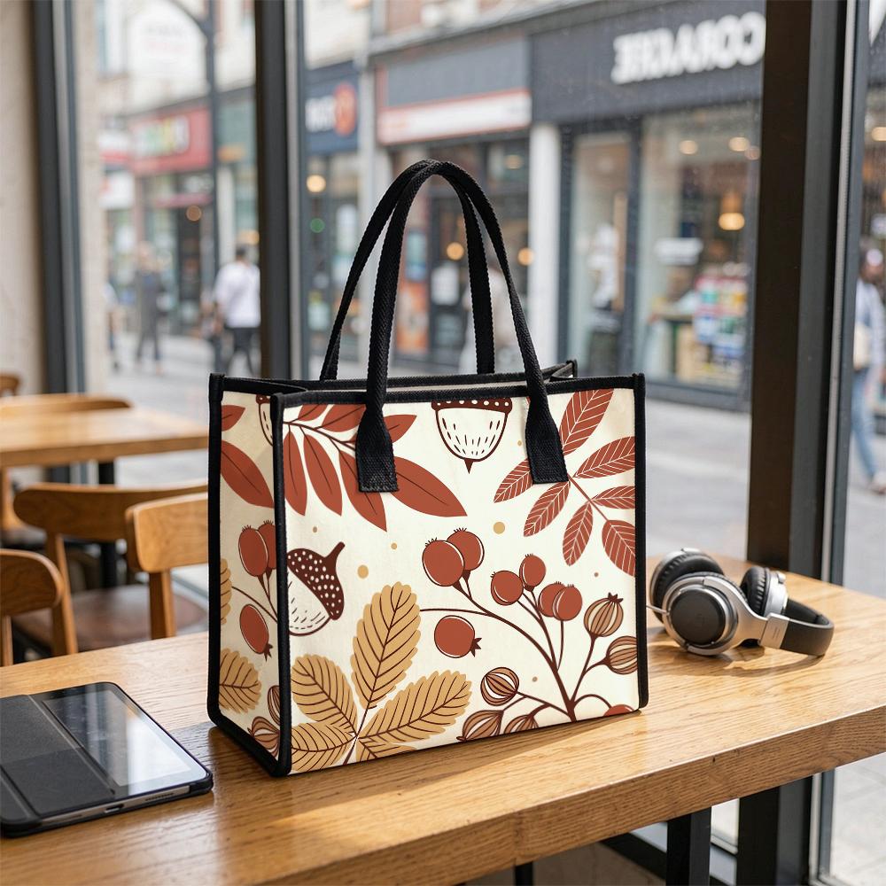 Autumn Pattern Tote Bag Casual Large Capacity Canvas Shoulder Bag for Daily Shopping Outdoor Commute Use
