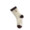 Embroidered Bear Striped Mid-Calf Socks In Black, White, Brown - Pure Cotton, Comfortable, Japanese College Girl Style