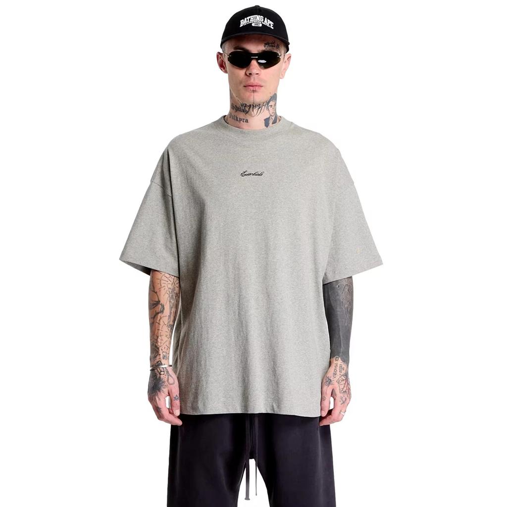Fear of God Essentials Ss26 Signature 90S Short Sleeve Tee Concrete Heather Soft Comfortable Logo Embroidered Crew Neck T-Shirt Men Tops 125SP264592F