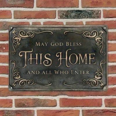 Religiöses Vintage Blechschild "Möge Gott dieses Zuhause segnen" 8x12 Zoll, Rustikale Bauernhaus Wanddekoration, Gesegnetes Zuhause Metallschild für Kitch