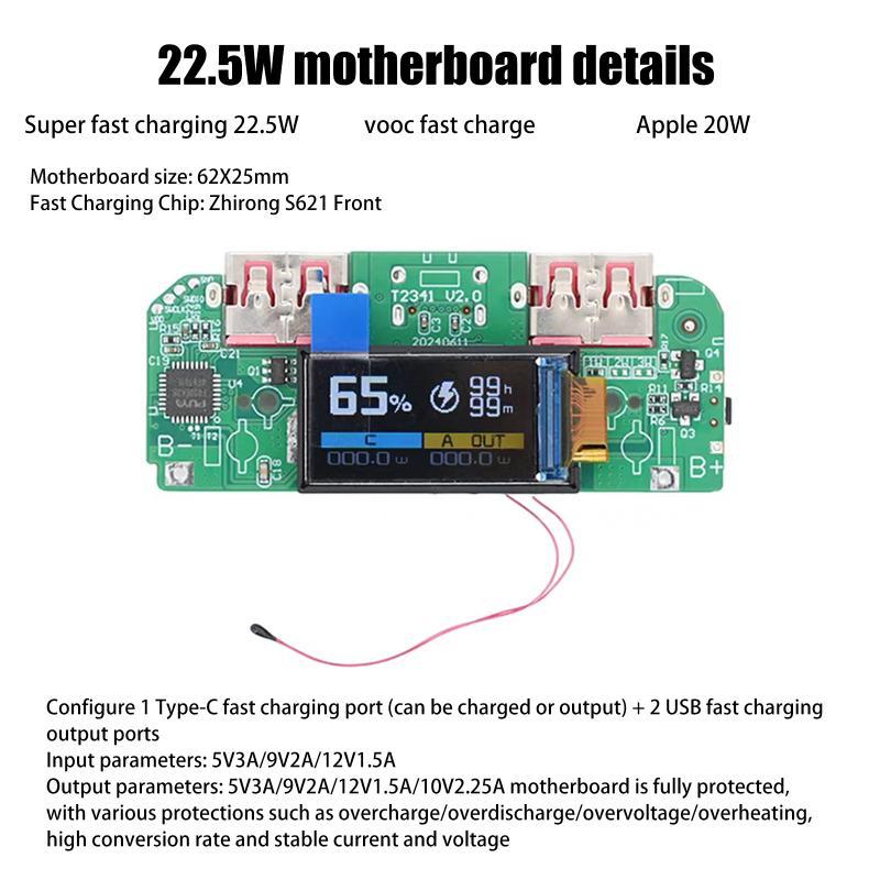 1Pcs Bidirectional Fast Charger Buck Converter Mobile Power Module DIY Power Motherboard With Display Type-c USB 22.5W