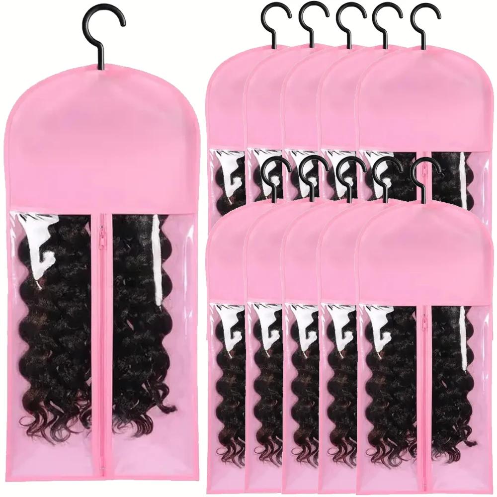 10pcs Wig Storage Bag With Hanger Hair Bags With Plastic Hanger For Virgin Hair Black Wig Organizer Hangers For Multiple Wigs
