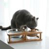 Double Bow Cat Raised Glass Bowl Pet Elevated Wood Stand Neck Care Design For Kitten Puppy Confort Healthy Drinking Feeding Bowl
