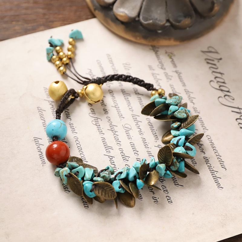 Design Mori Retro Bracelet, Natural Stone Woven Bracelet, Women's Literary and Ethnic Style Bell Bracelet Accessories