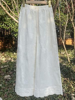 Spring/Summer New Style Bohemian Vintage Lace Patchwork Wide Leg Pants Casual Cotton Linen Women's Clothing