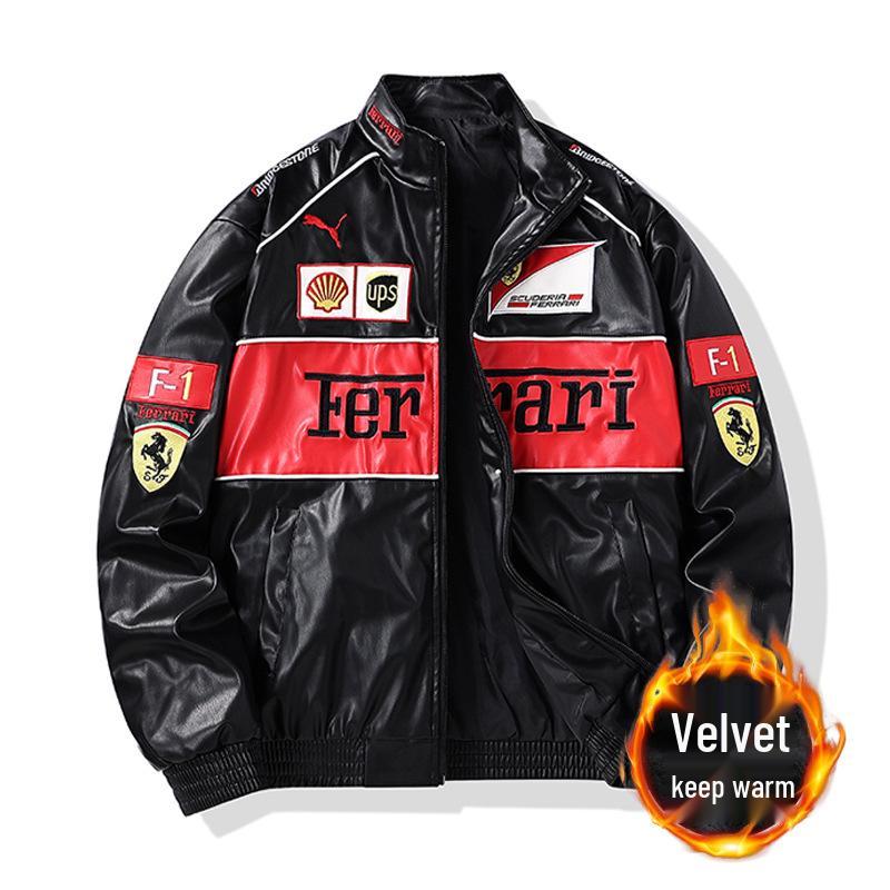 Motocyklová bunda z PU kože s fleecovou podšívkou a americkou výšivkou