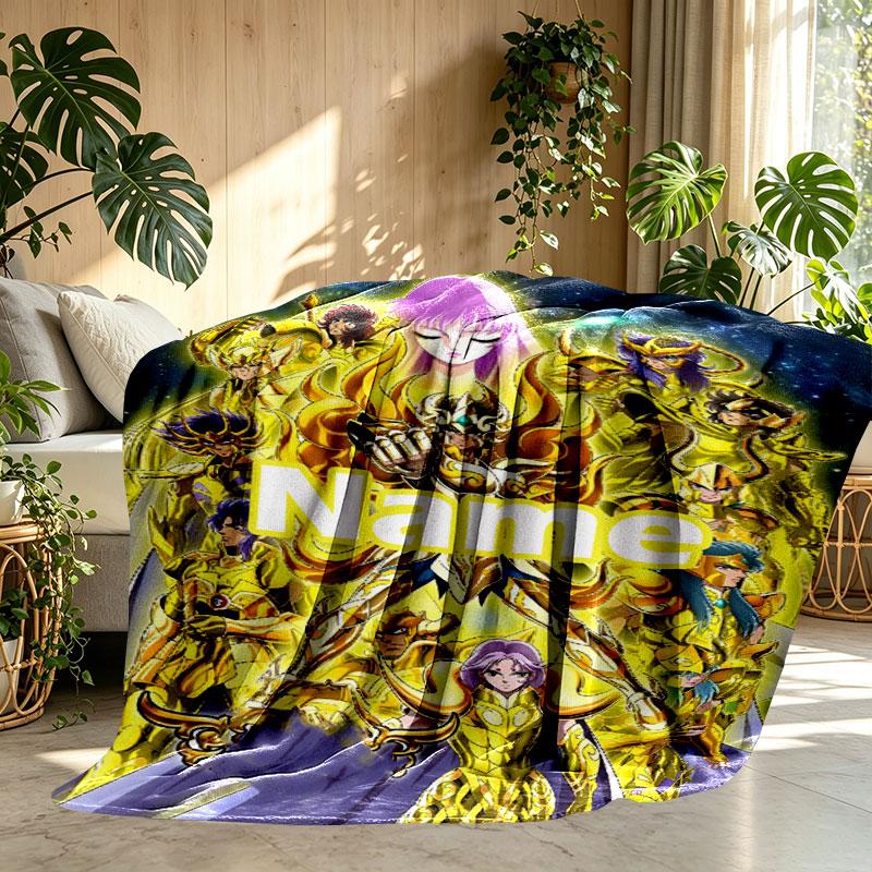 Custom Name Personalized Saint Seiya Print Blanket, Home Decor, Bedroom, Sofa, Camping, Couch, Gifts for Birthday Christmas