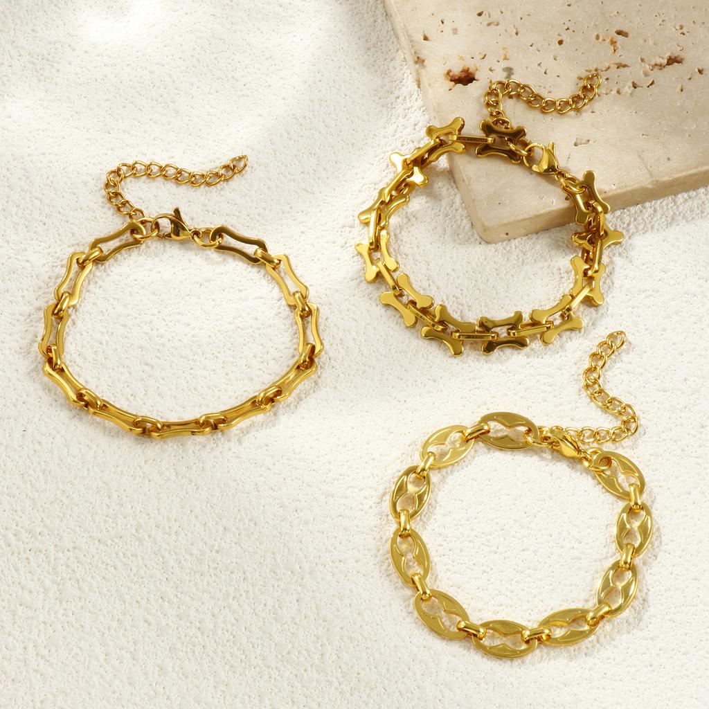 1 Piece Stylish Exquisite 18K Gold Plated 304 Stainless Steel Handmade Link Chain Bracelets For Women Gift 17cm(6.7") long
