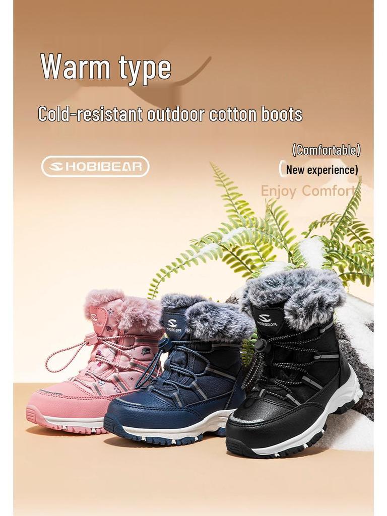 Happy Bear Kids' Winter Snow Boots - Warm, Mid-Calf, Velvet-Lined Cotton Boots for Boys and Girls