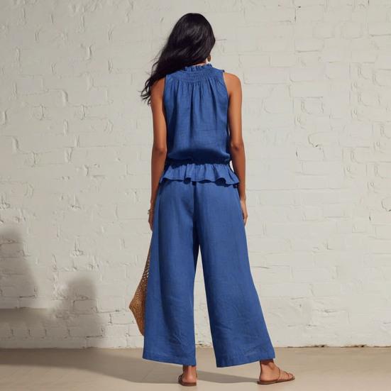 2 Stück/Set Sommer Damen Outfit Western-Stil Vintage Bohemian Rüschen Baumwoll-Leinen Anzug Mode Lockerer Anzug
