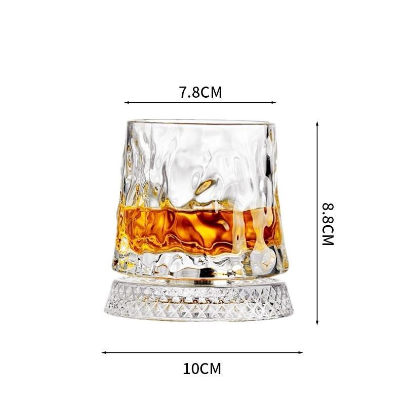 Whiskey Glasses Rotatable Tumbler Crystal Glass Cups Drinking Glasses with Creative Coasters for Scotch,Bourbon,Cocktails